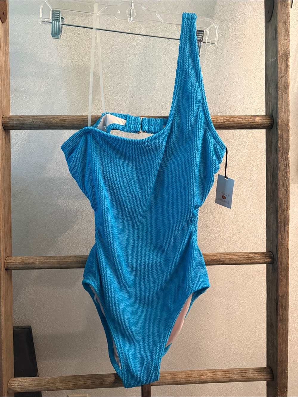 One-Shoulder Textured Aqua Swimsuit